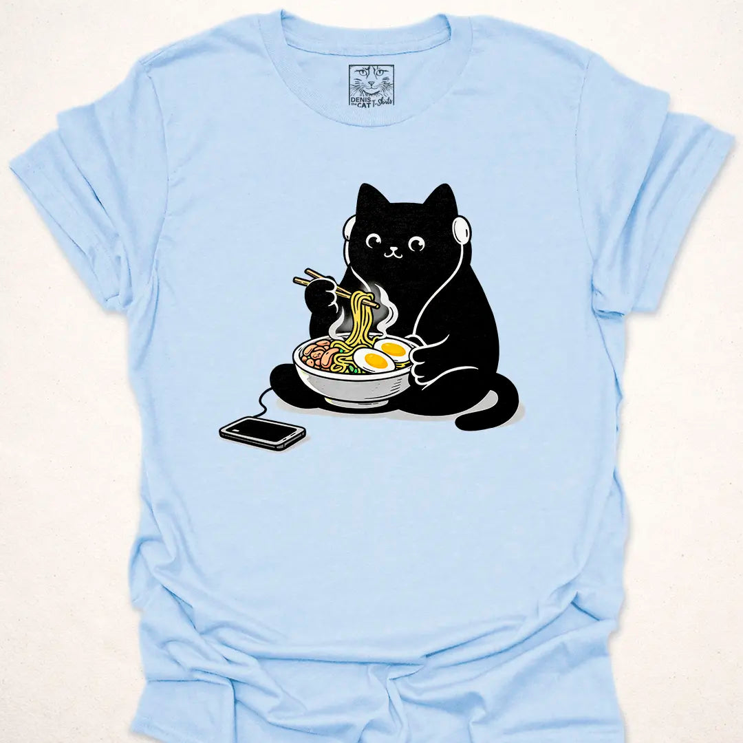 Black Blob Cat Eating Ramen